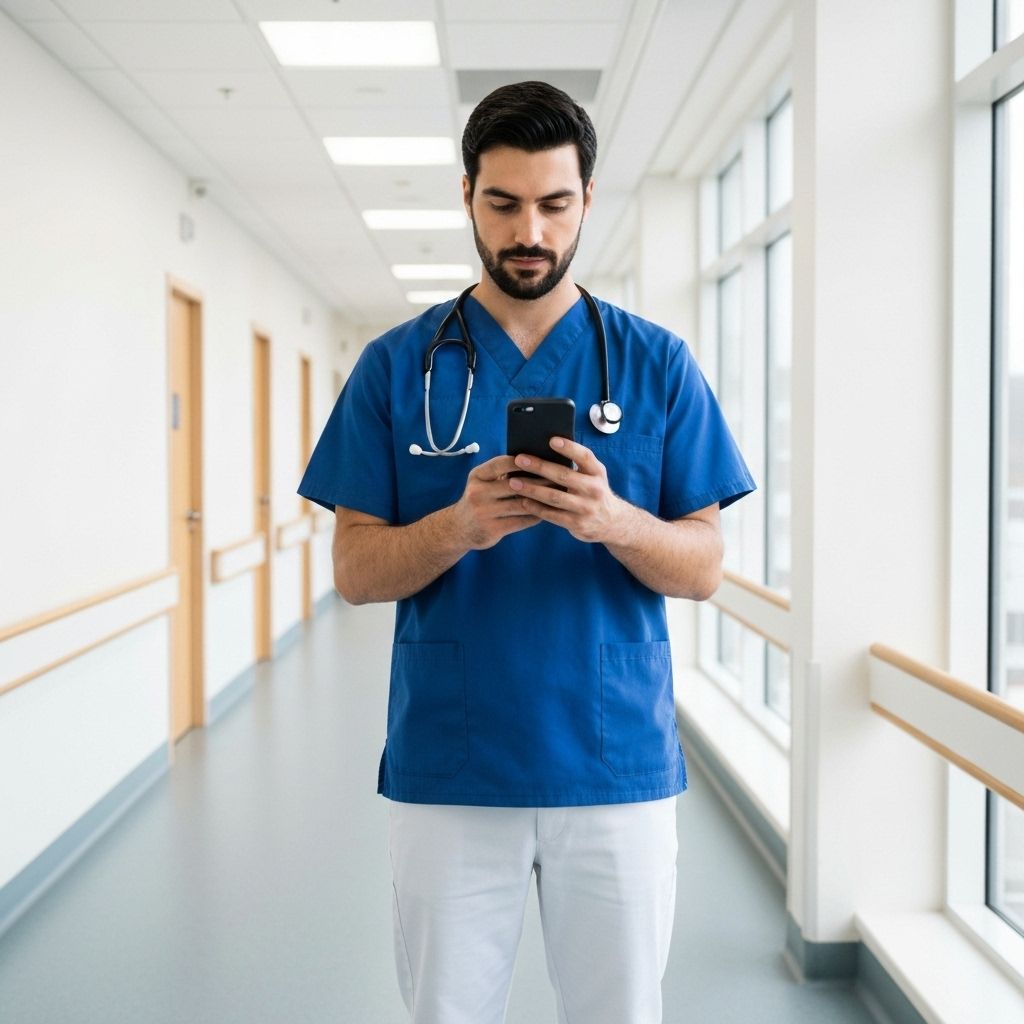 Nurse using WAiK app in hospital